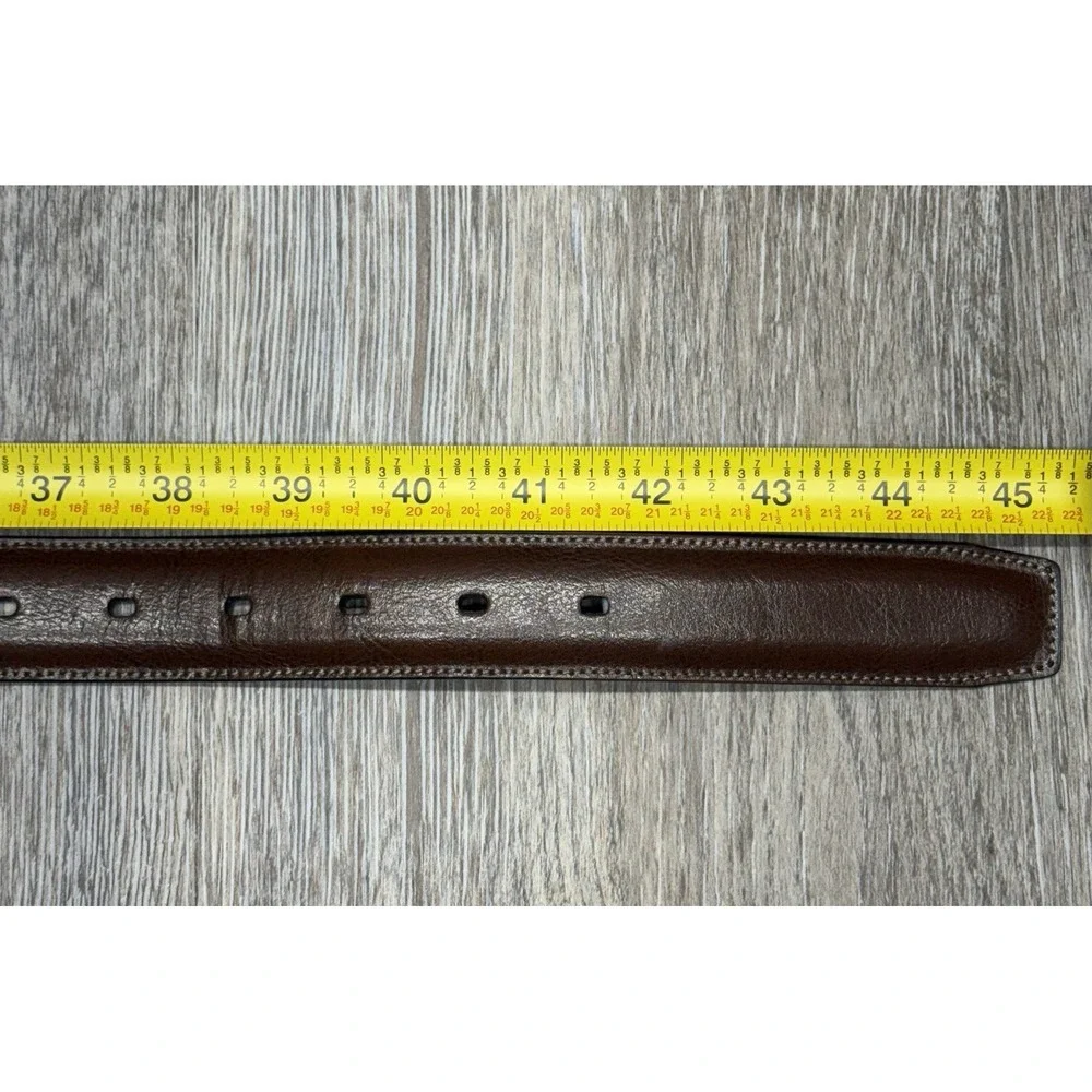 Perry Ellis Dress Belt Mens 38/95 Brown Bonded Leather Silver Buckle